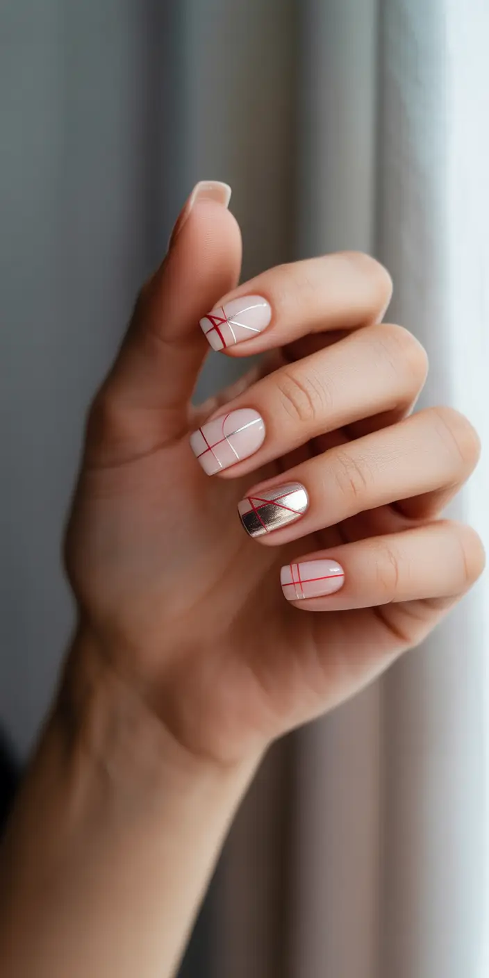 christmas nails acrylic square golden grid glam