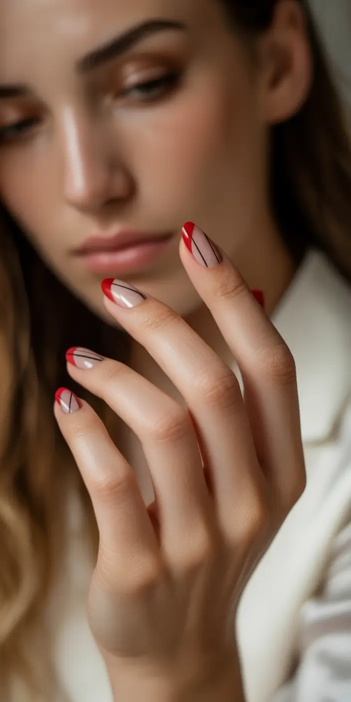 christmas nails acrylic almond short red tipped sophistication