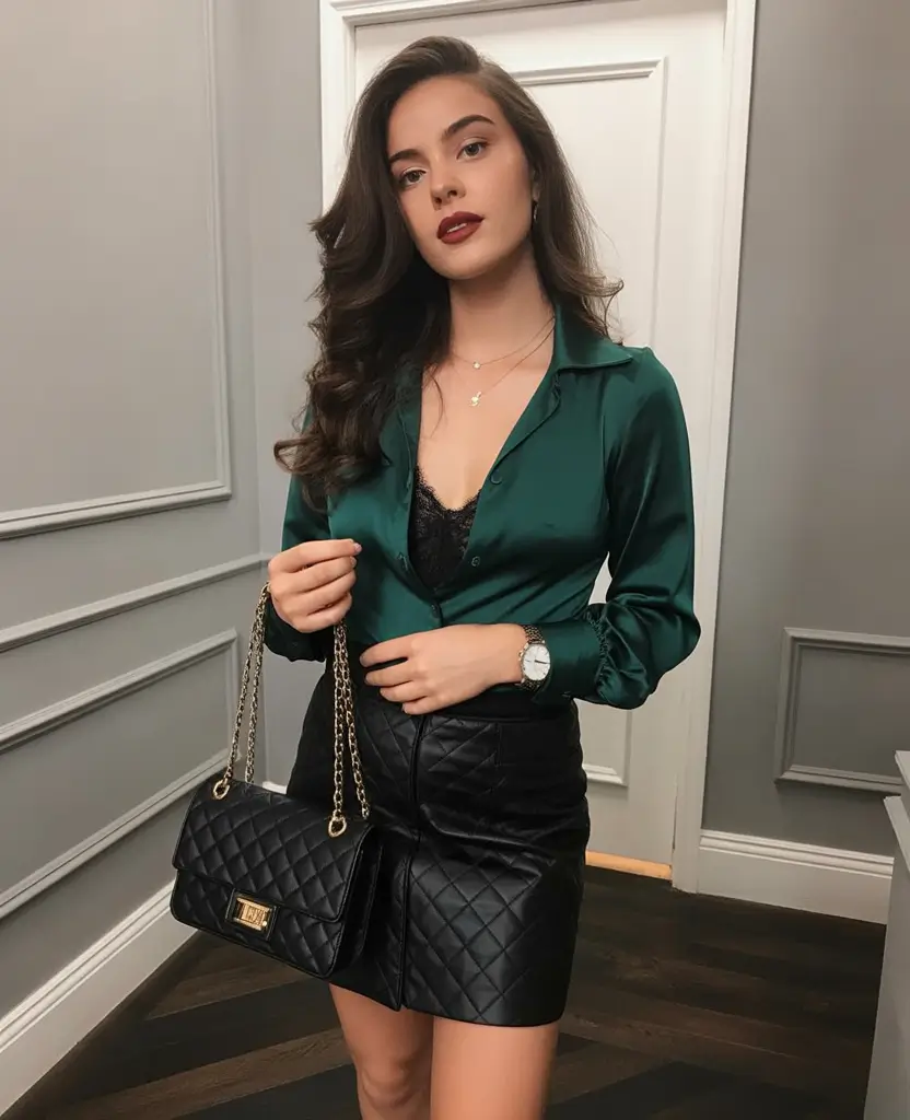 christmas outfit ideas 2025 Emerald Satin Sophistication