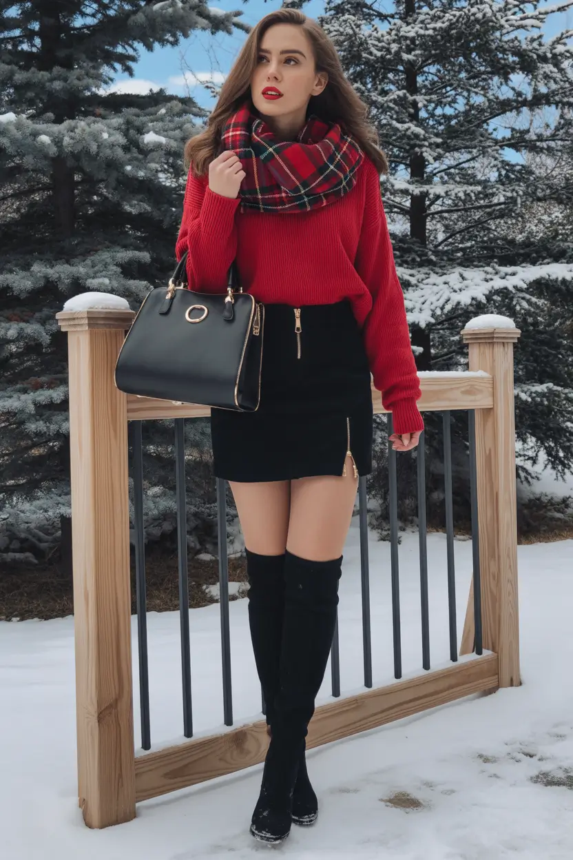 christmas outfit ideas 2025 Classic Red and Plaid Perfection