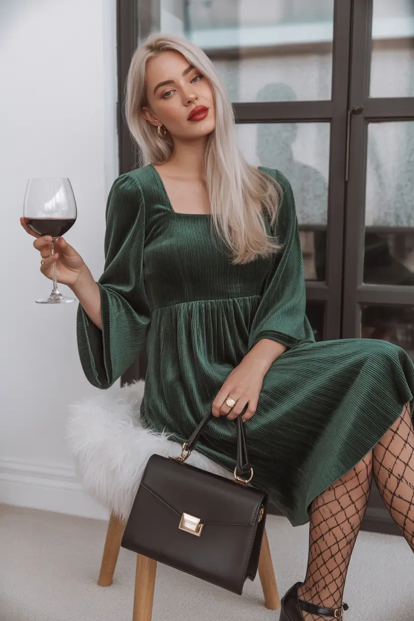 christmas outfit ideas 2025 Emerald Elegance with a Modern Twist