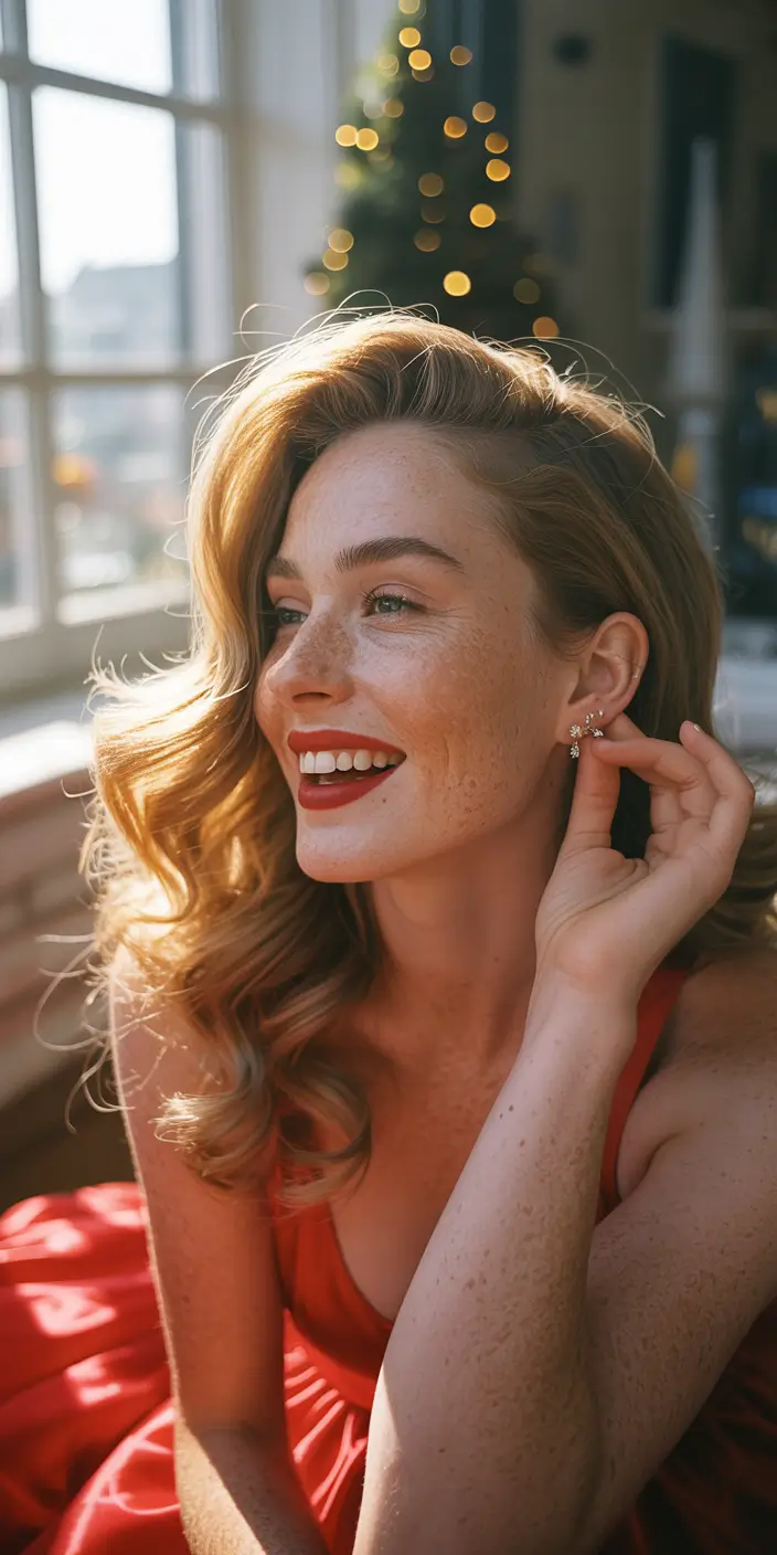 christmas party hairstyles festive scarlet waves
