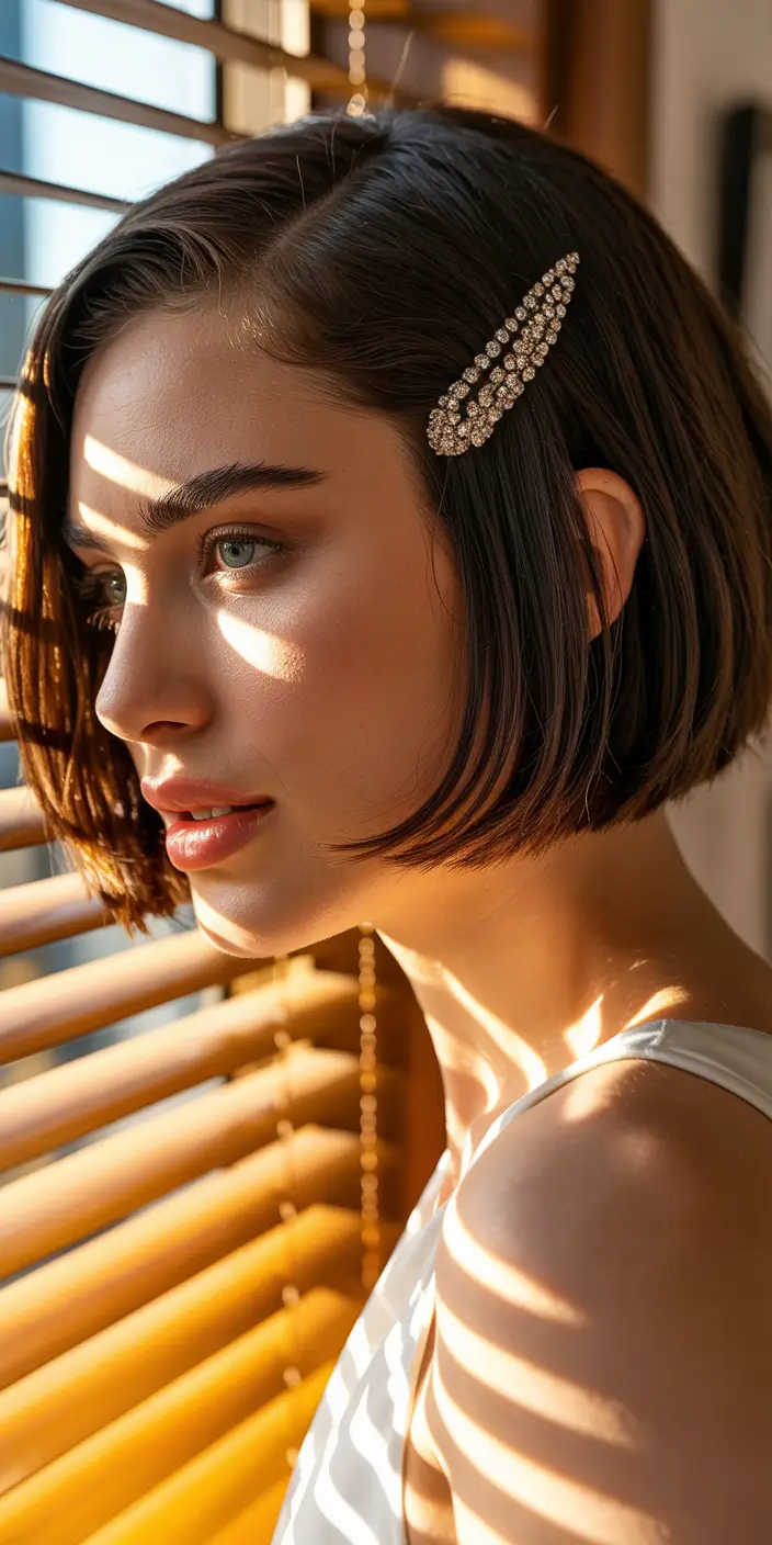 christmas party hairstyles golden barrette bob