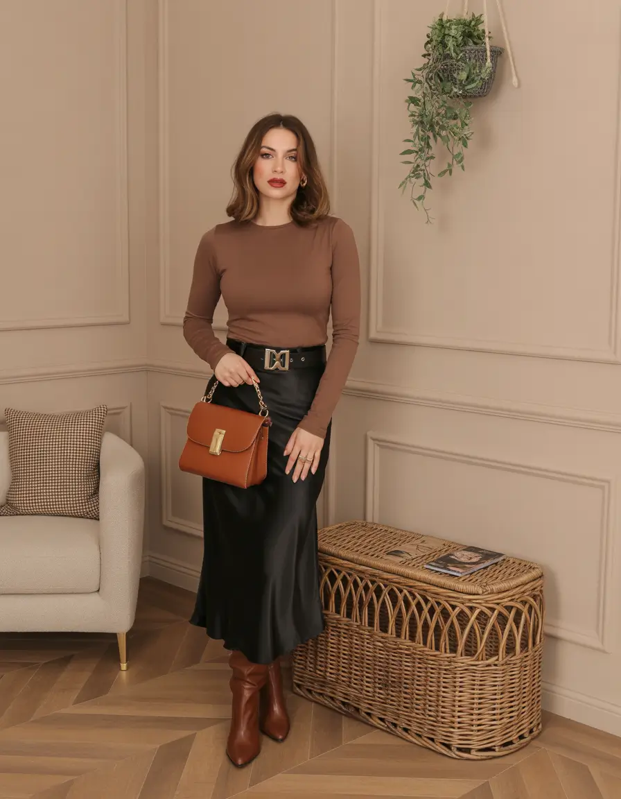 christmas party outfits ideas 2025 Mocha Silk and Modern Warmth