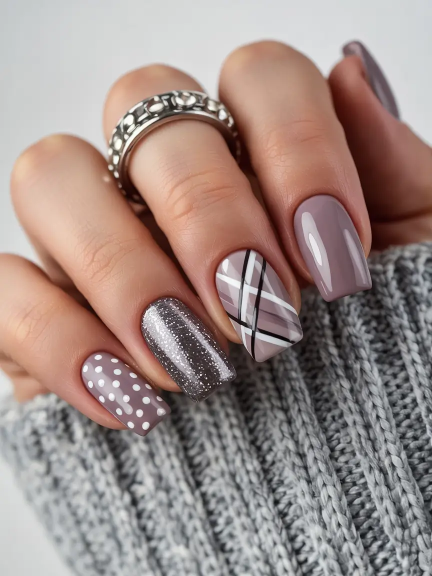 classy winter nails winter plaid meets playful textures