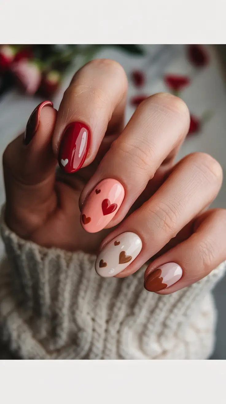 classy winter nails warm hearts in cozy winter tones