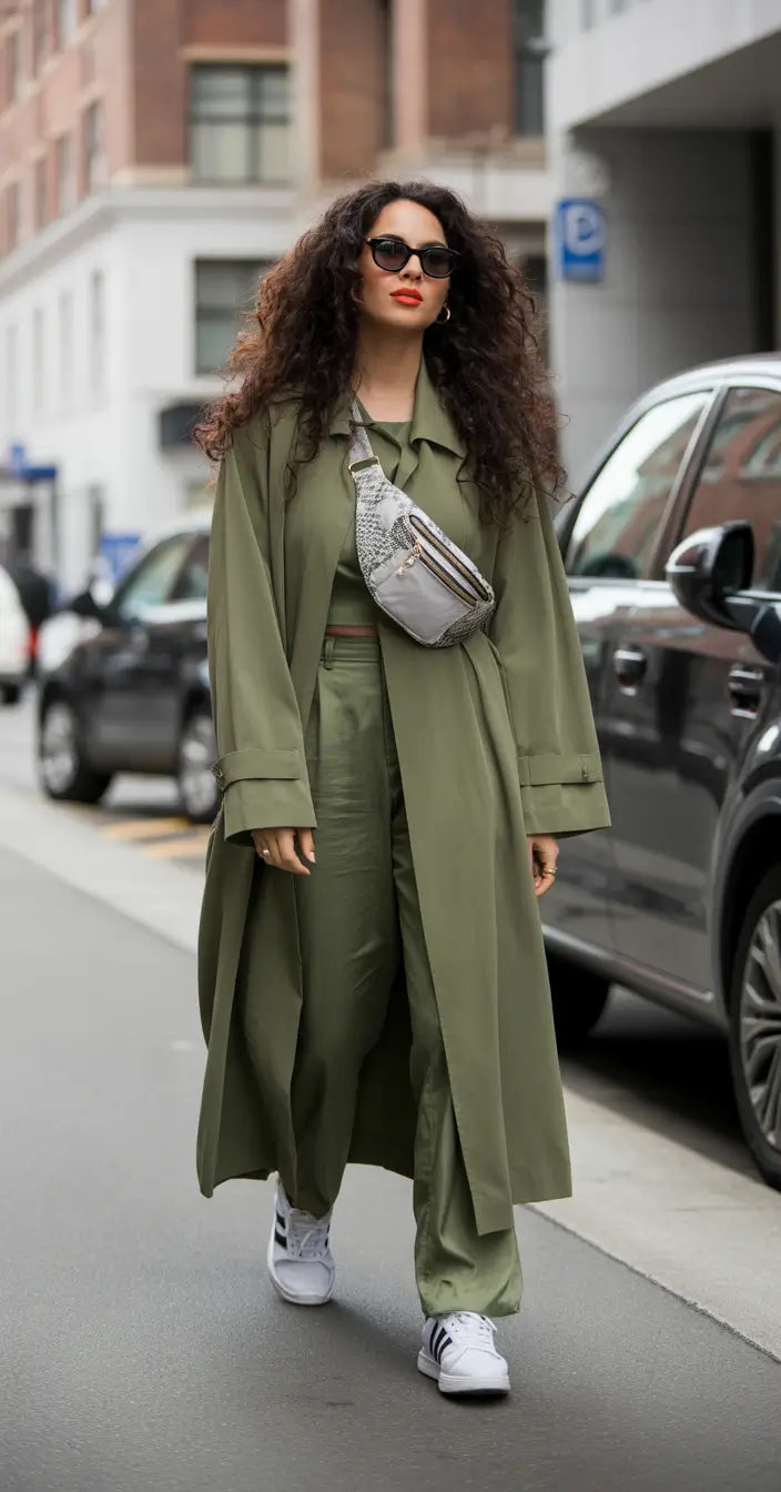 cold weather outfits 2026 Olive Trench Power Monochrome With Attitude