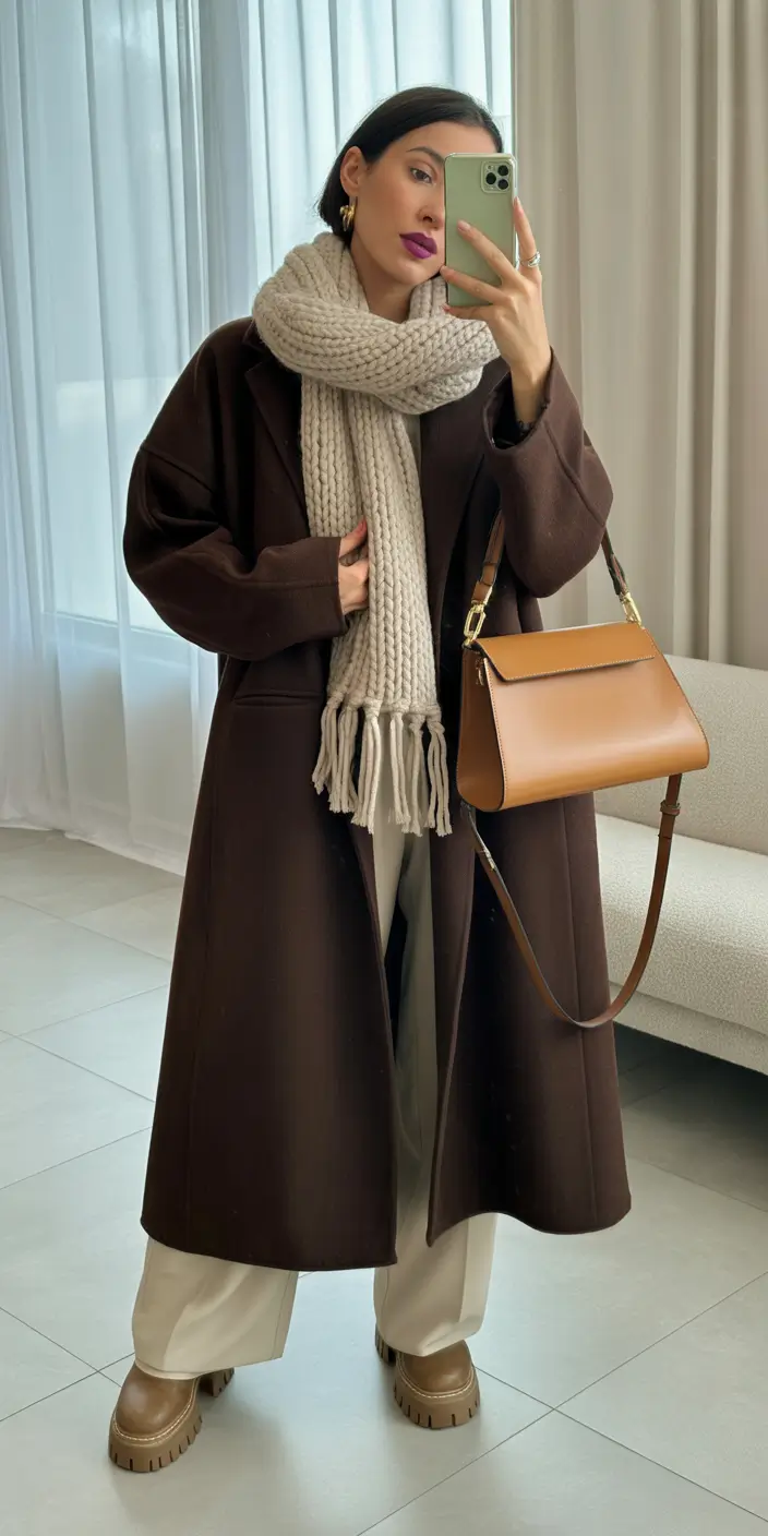 cold weather outfits 2026 Chocolate Layers and Knit Serenity