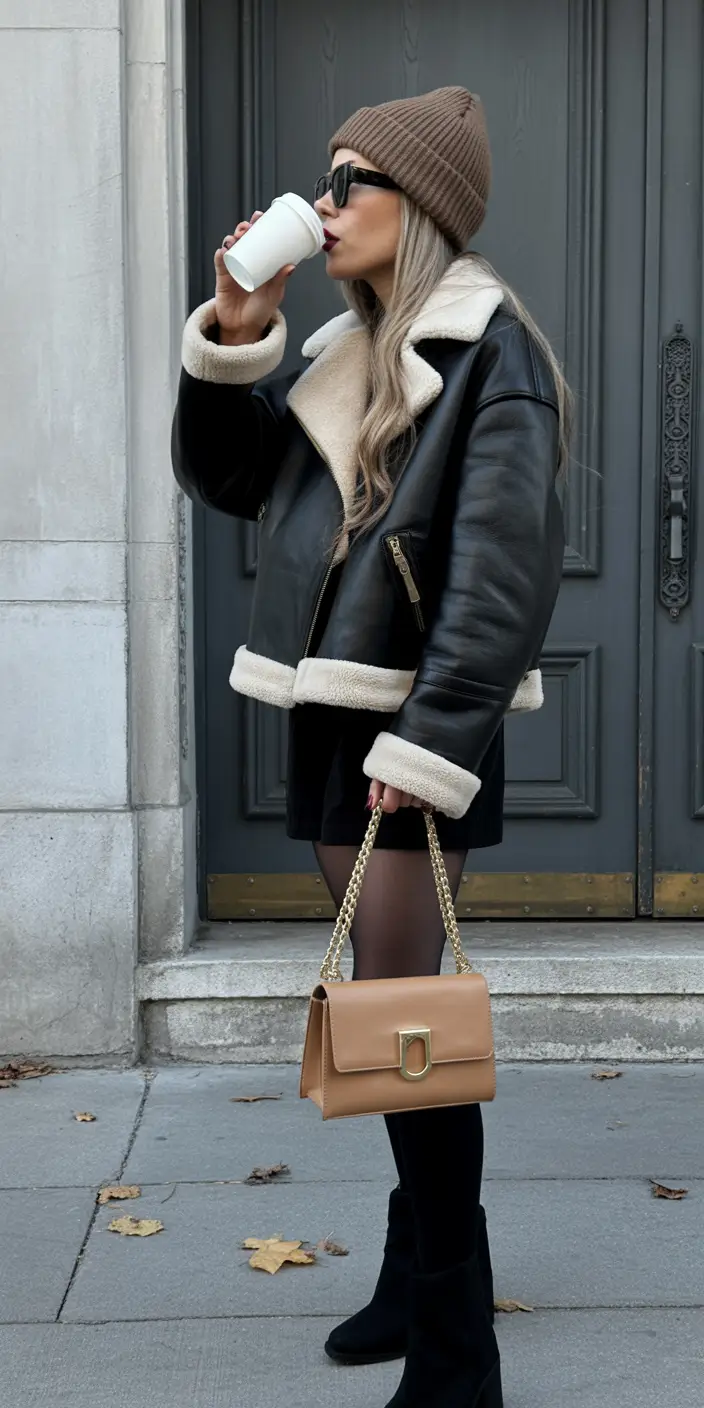 cold weather outfits 2026 City Cool Shearling and Mini Energy