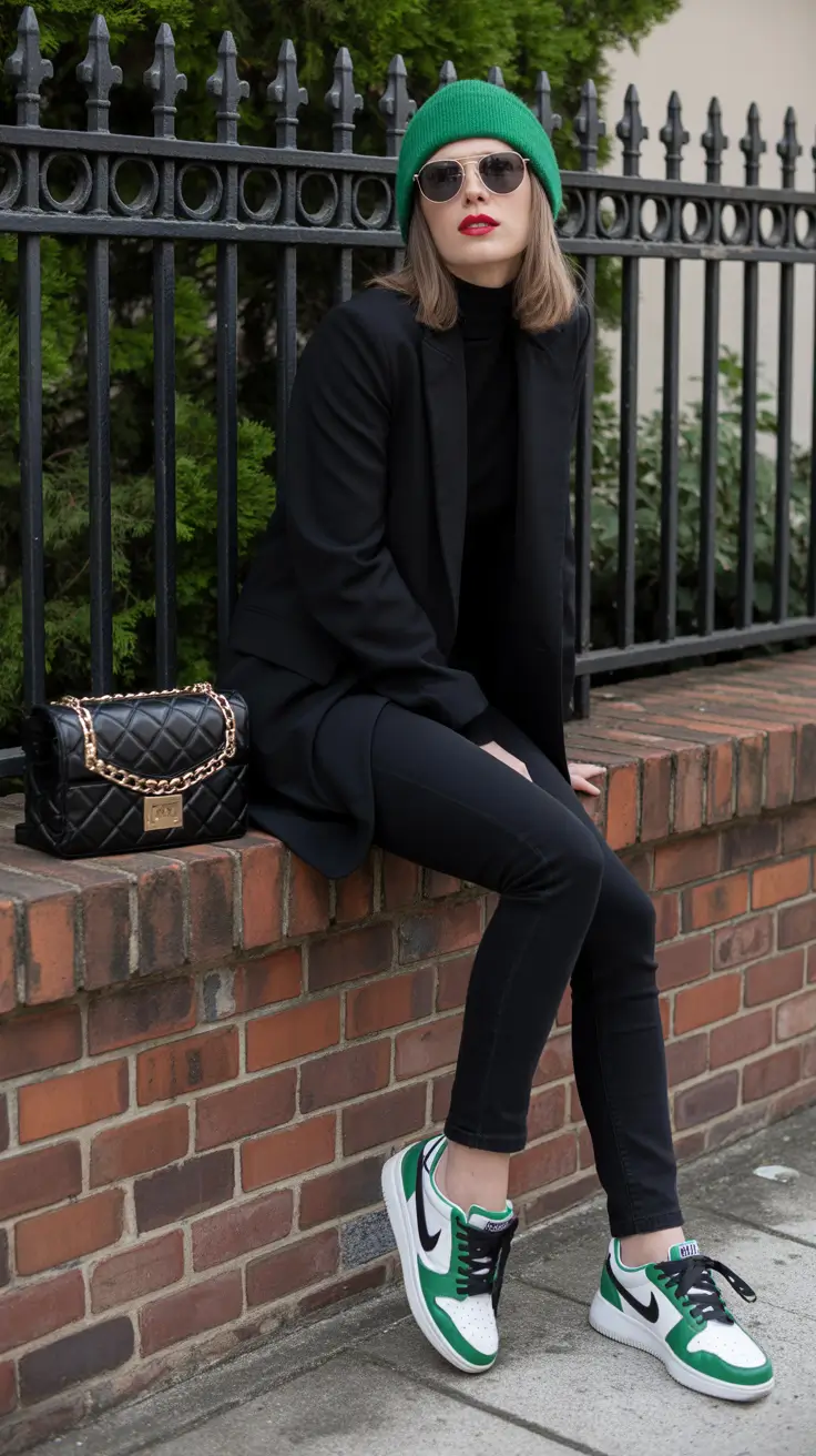 cold weather outfits 2026 Urban Cool Black Layers and Pops of Color