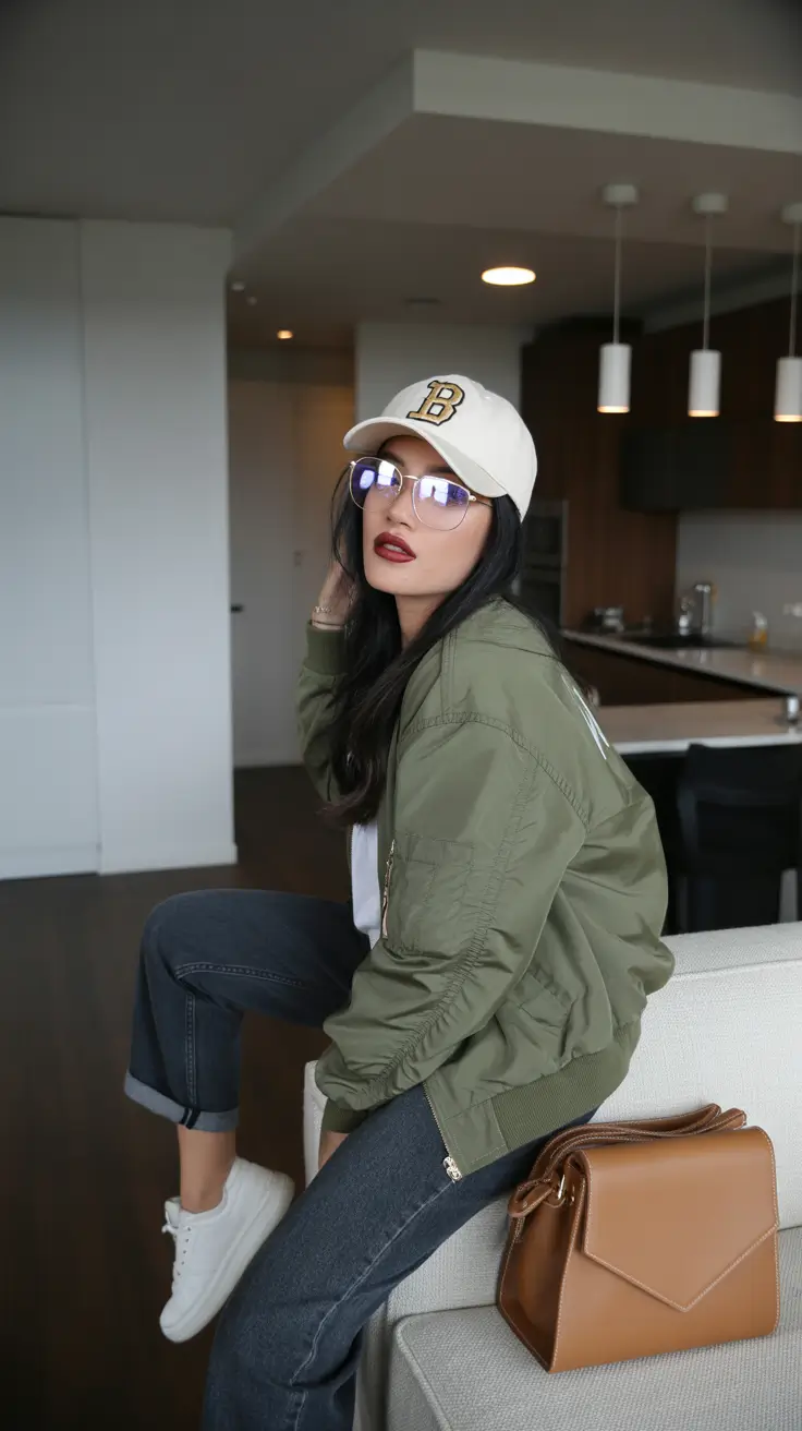 cold weather outfits 2026 Sport Luxe Olive Bomber Energy