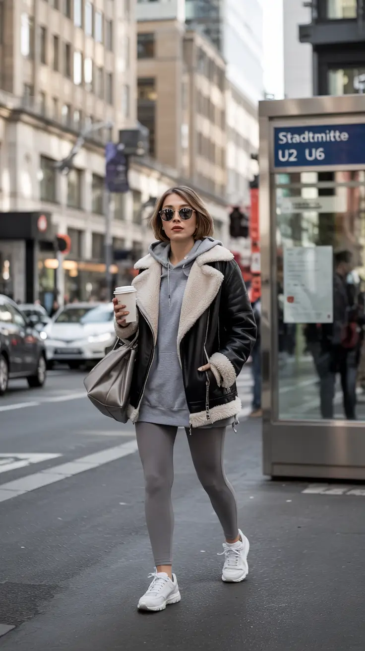 cozy winter outfits City Cool in Shearling and Sneakers