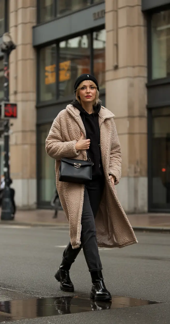 cozy winter outfits Teddy Coat with Urban Edge