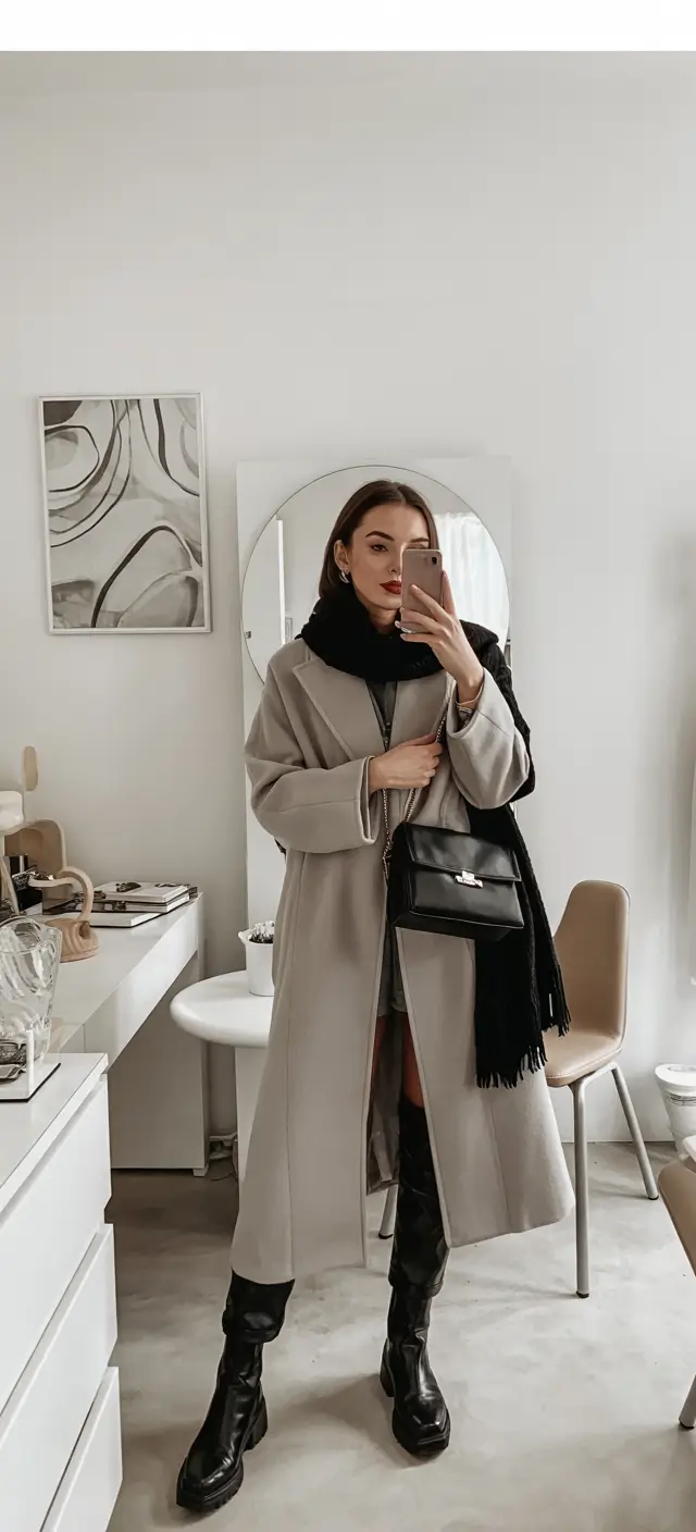 cozy winter outfits Modern Minimalism with Tall Boots
