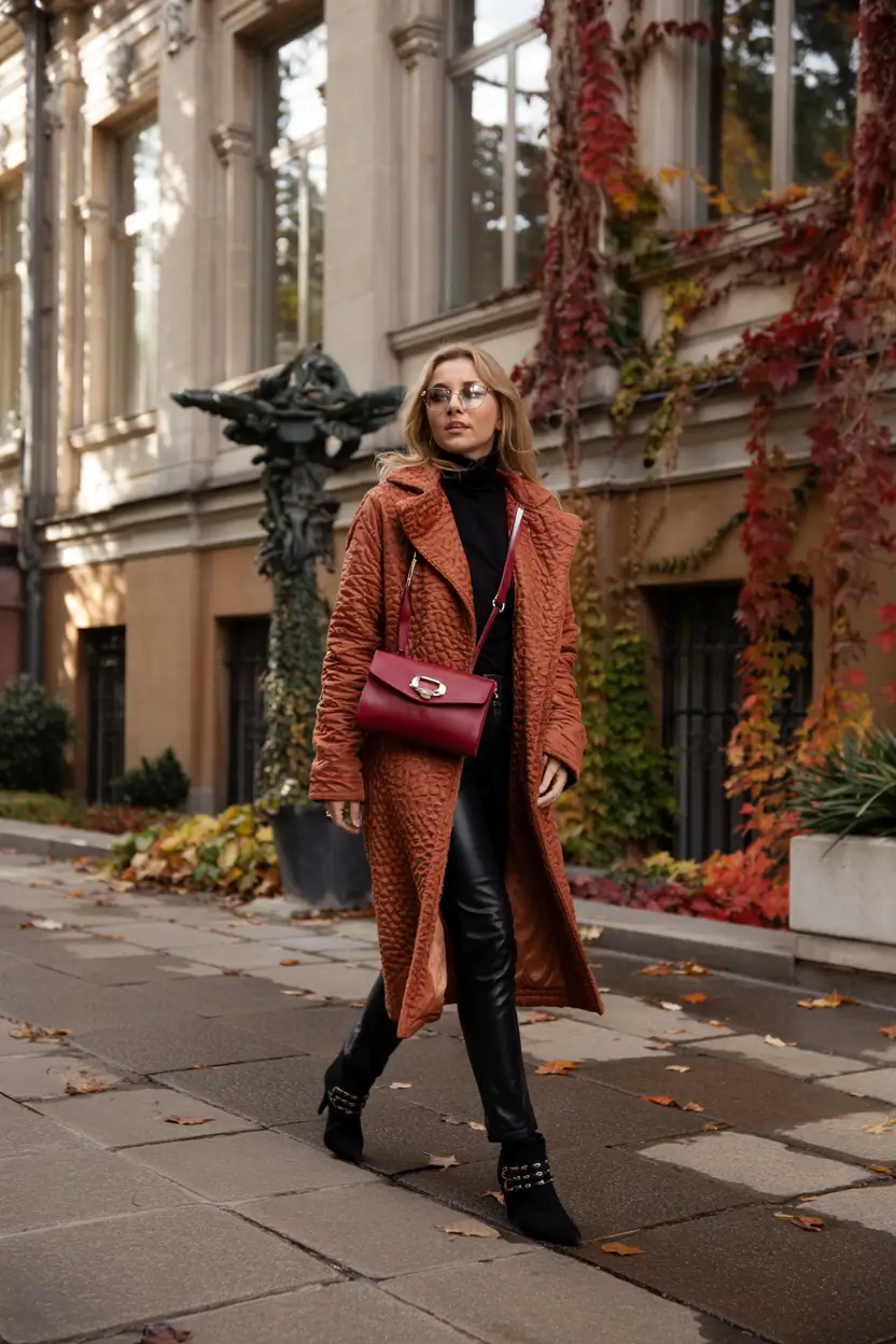 cozy winter outfits Rusty Textures and Chic Contrasts
