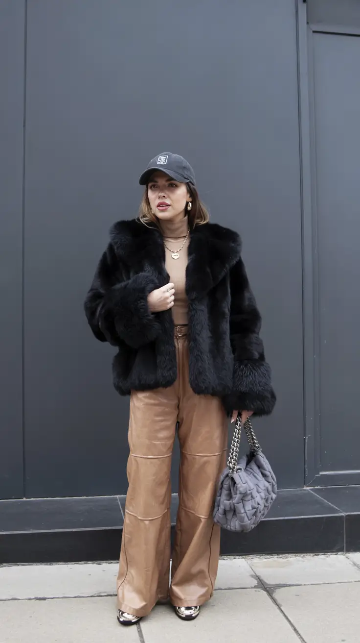 cozy winter outfits Faux Fur Luxe Meets Street Cool