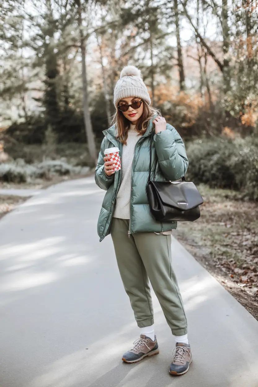 cozy winter outfits Sporty Pastels and Soft Greens