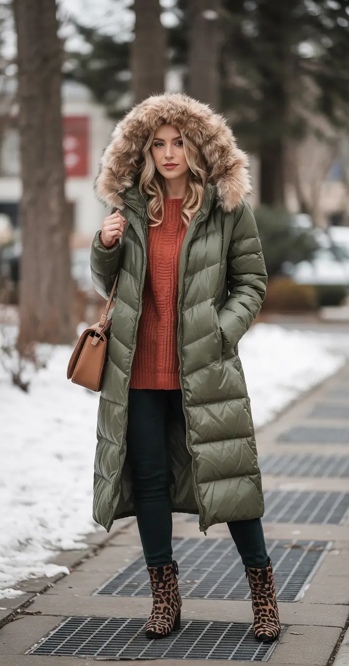 cozy winter outfits Classic Puffer With a Bold Twist