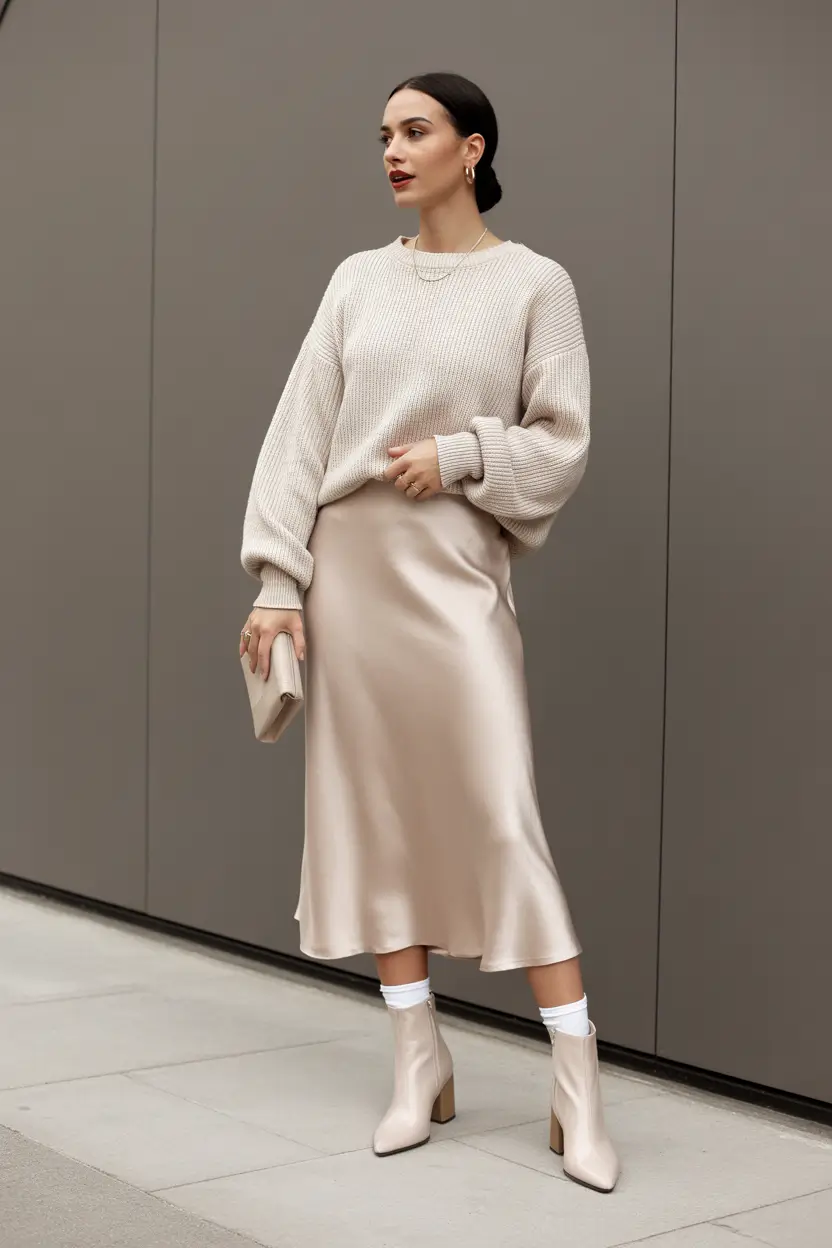 cute outfits 2026 Satin Neutrals