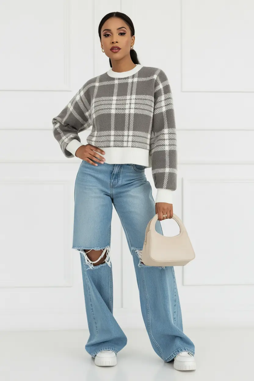 cute outfits 2026 Soft Plaid and Denim Revival
