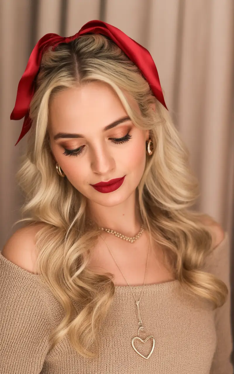 cute winter hairstyles classic waves with a festive touch