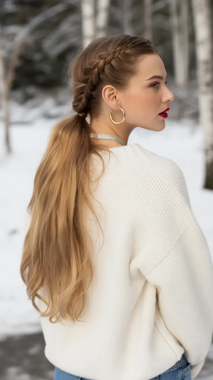 cute winter hairstyles side braid ponytail fusion