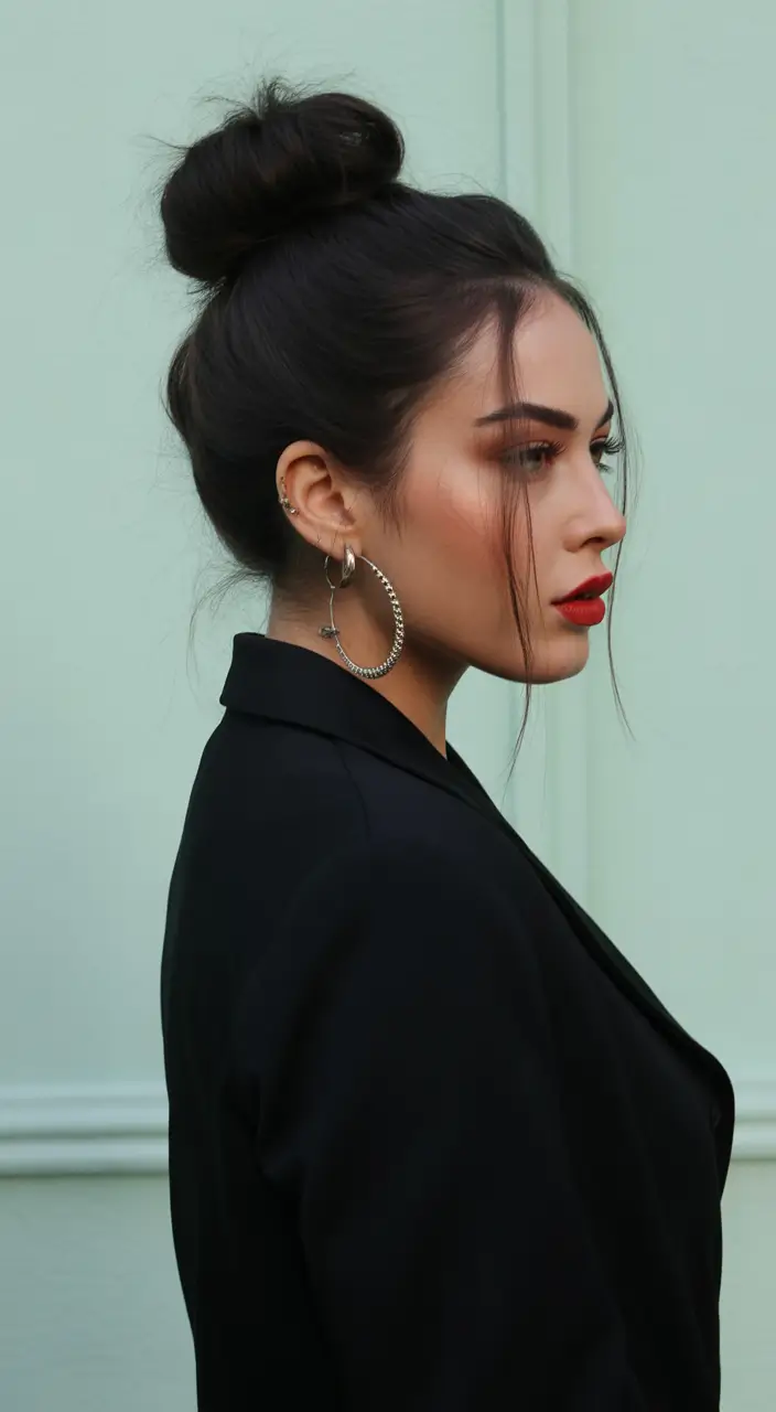 cute winter hairstyles elevated top knot with winter drama