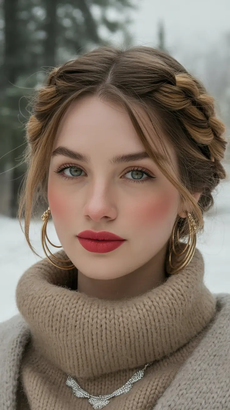 cute winter hairstyles romantic braided crown