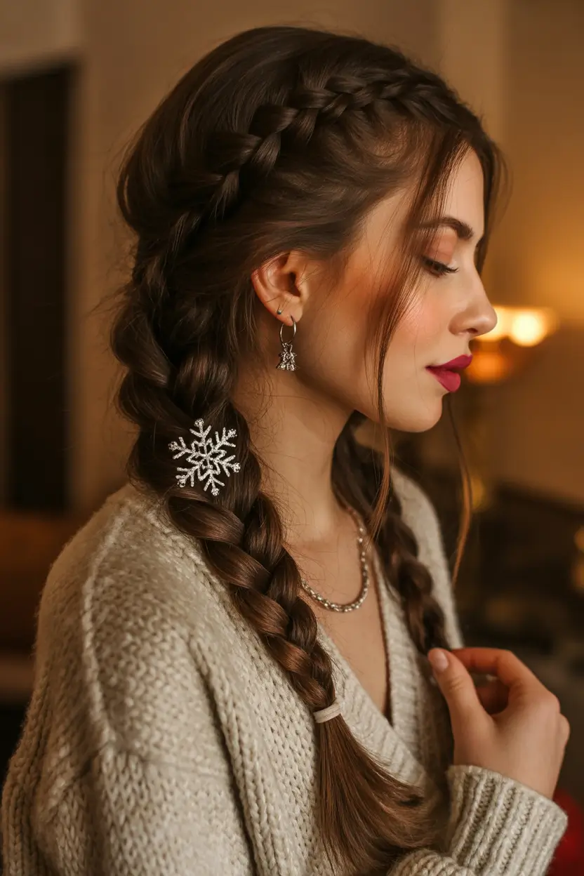 cute winter hairstyles cozy twin braids with a frosty accent
