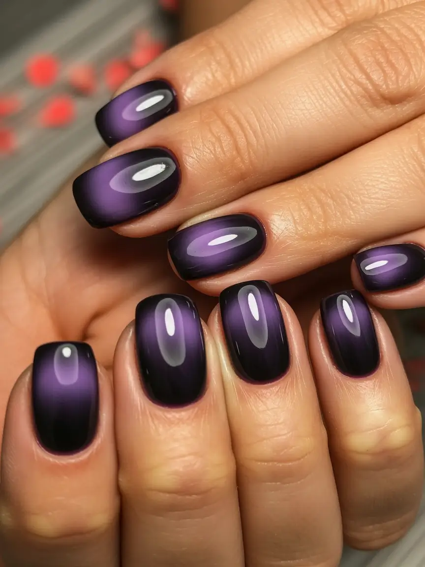 cute winter nails 2025-2026 amethyst aura glow