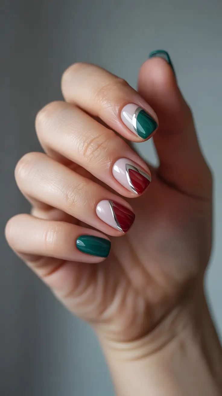 easy christmas nails 2025 emerald elegance with a modern twist