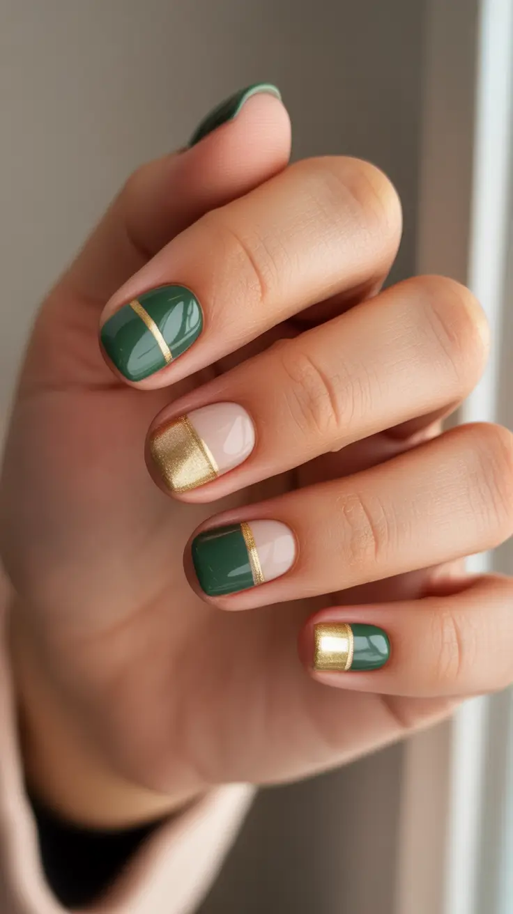 easy christmas nails 2025 emerald and gold perfection