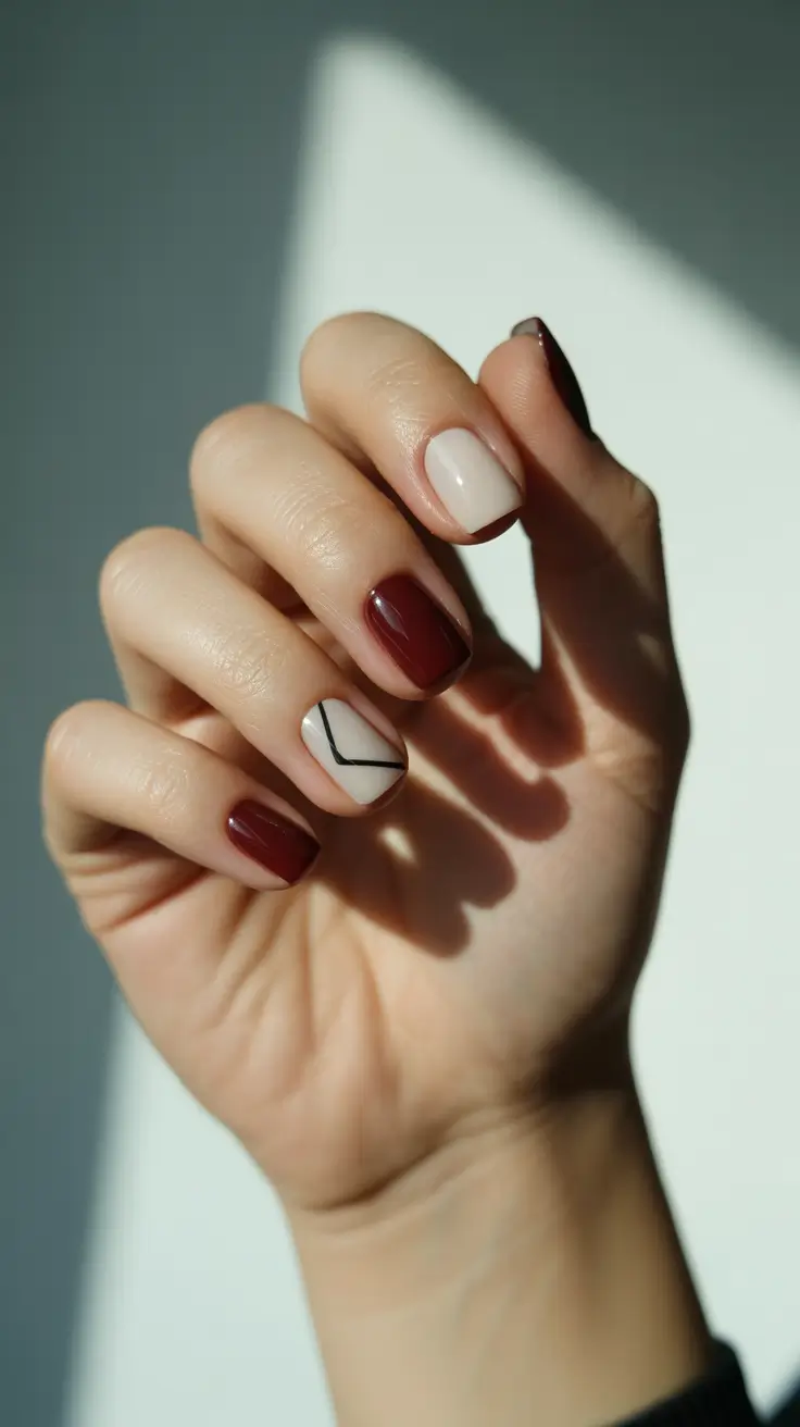 easy christmas nails 2025 classic wine and cream contrast