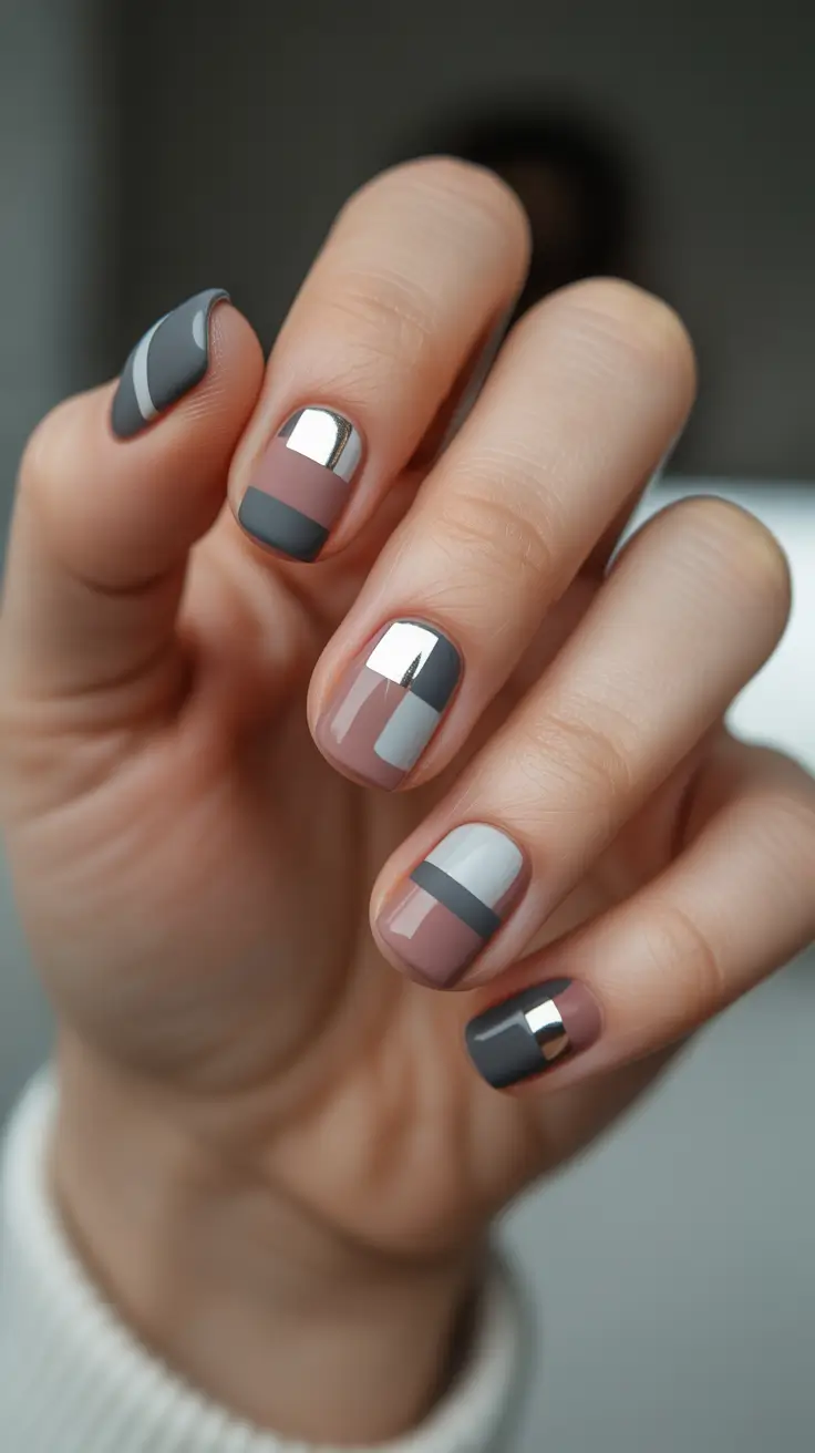 easy christmas nails 2025 chrome-tipped geometry