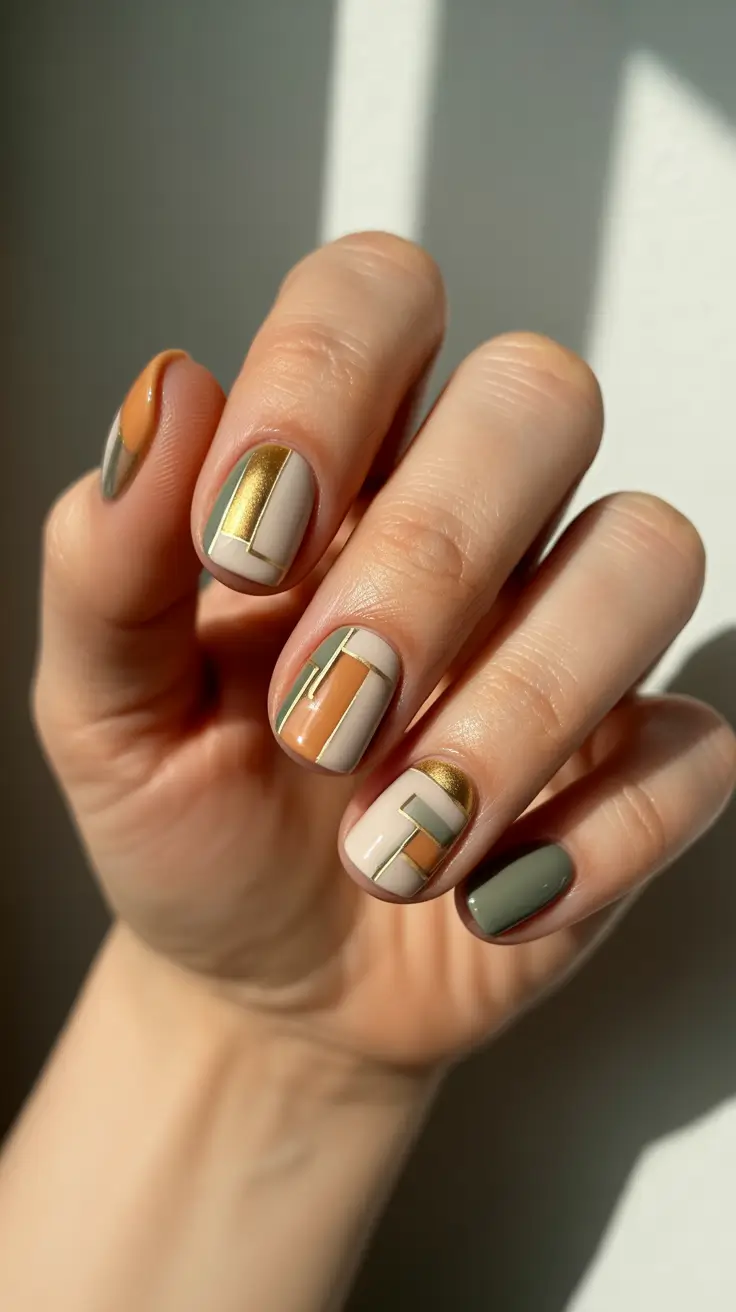 easy christmas nails 2025 golden caramel blocks