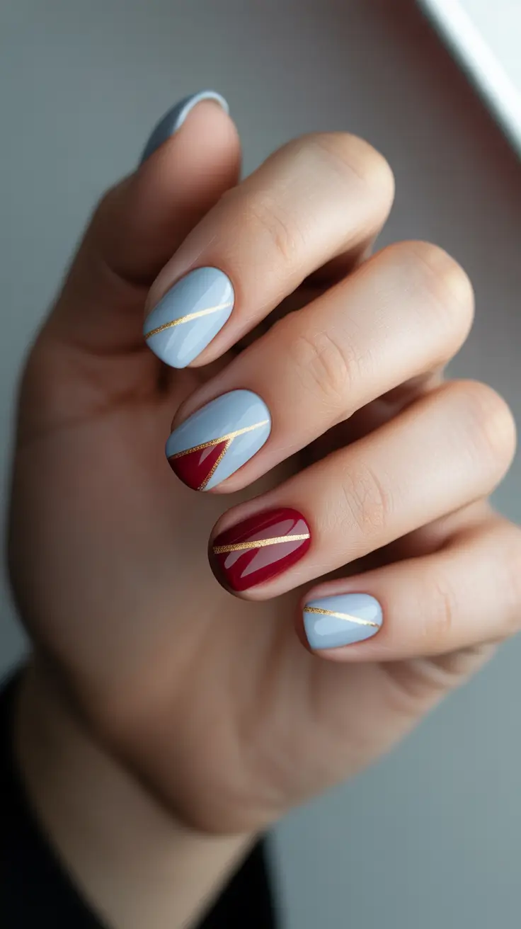 easy christmas nails 2025 frost and ruby lines