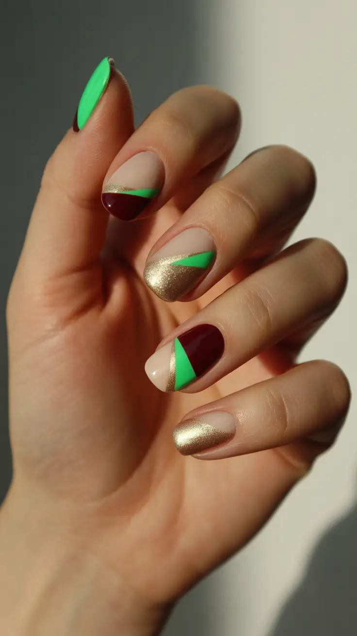 easy christmas nails 2025 mint and merlot magic