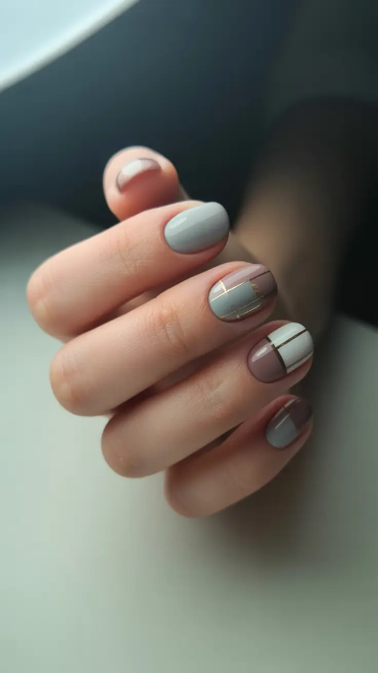 easy christmas nails 2025 frosted neutral lines