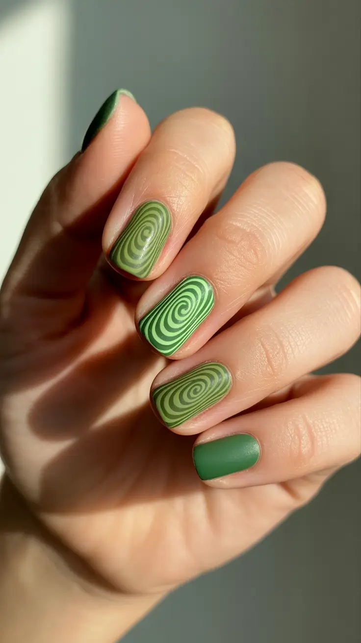 green winter nails 2025 Retro Spiral Energy