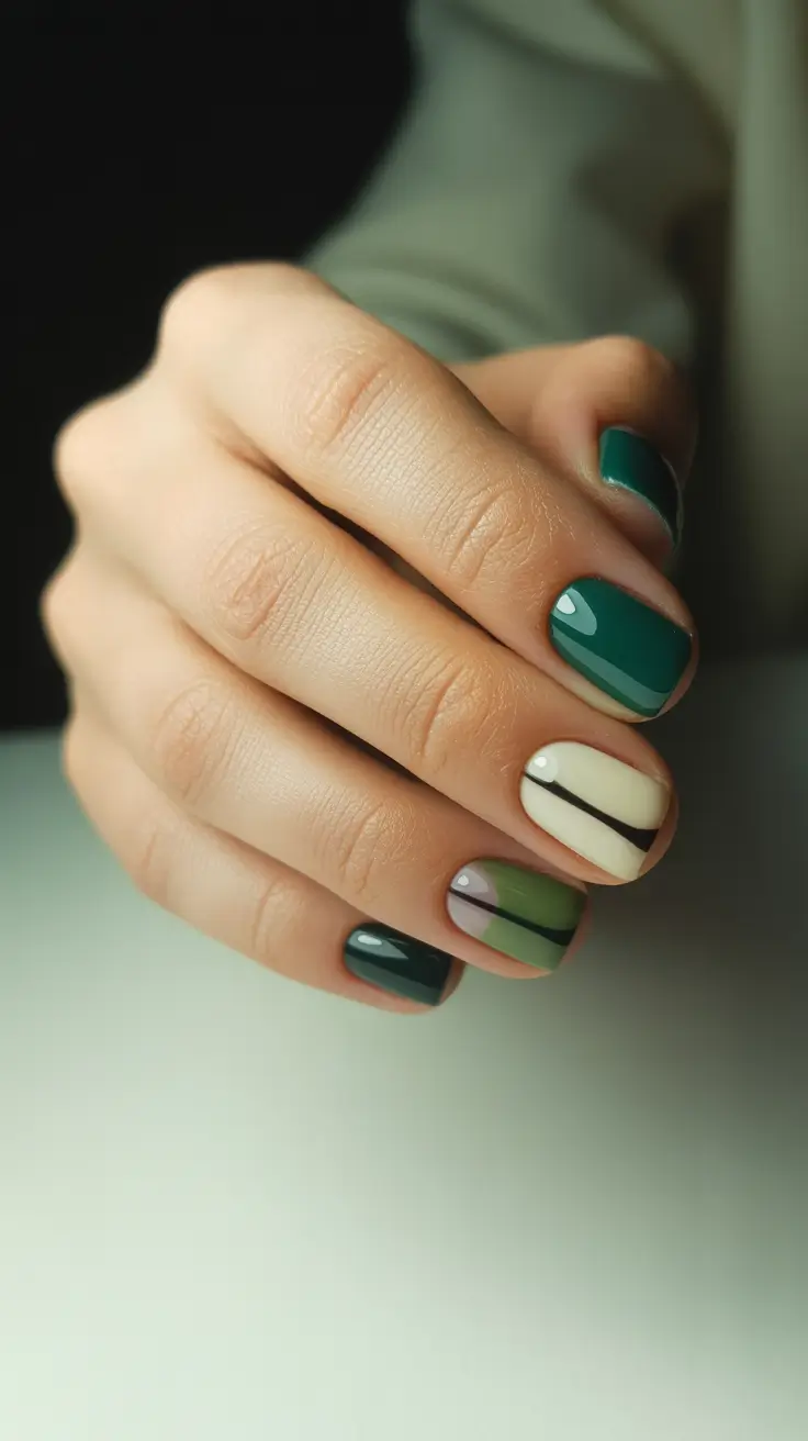 green winter nails 2025 Striped Sage Layers
