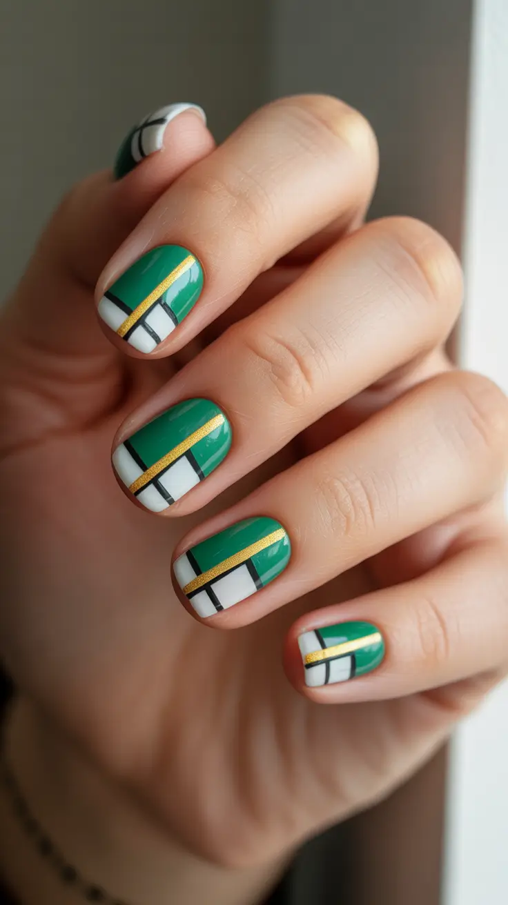 green winter nails 2025 Golden Edge Geometry