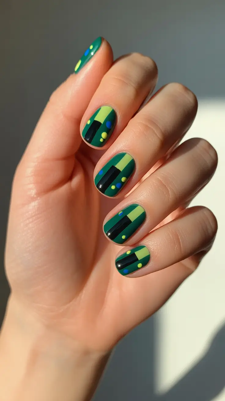 green winter nails 2025 Abstract Neon Layers