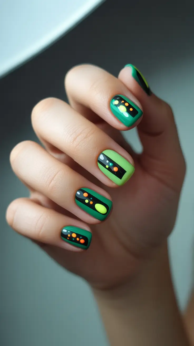 green winter nails 2025 Playful Neon Dots