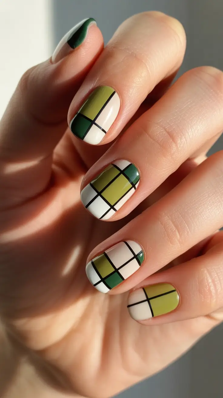 green winter nails 2025 Olive Geometry