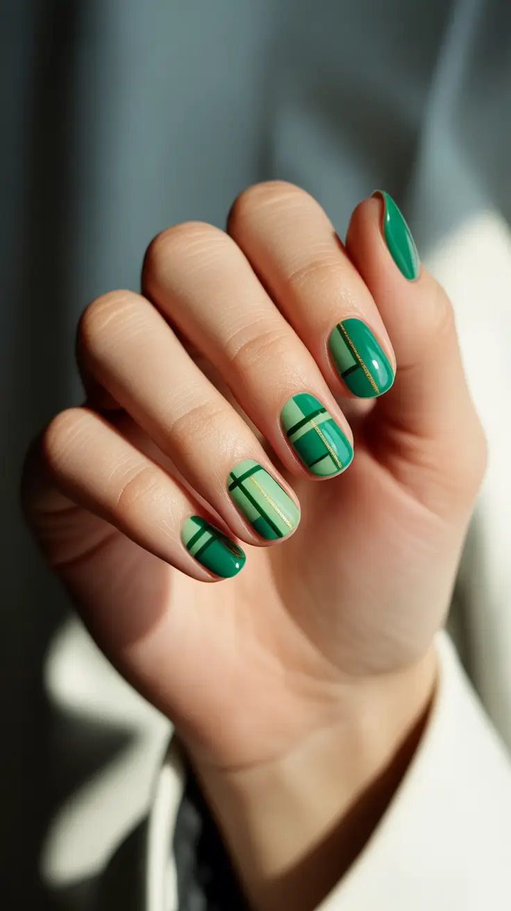 green winter nails 2025 Golden Grid Glow
