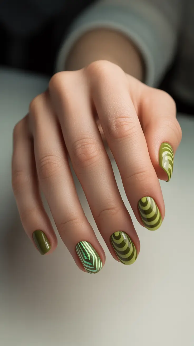 green winter nails 2025 Olive Mirage