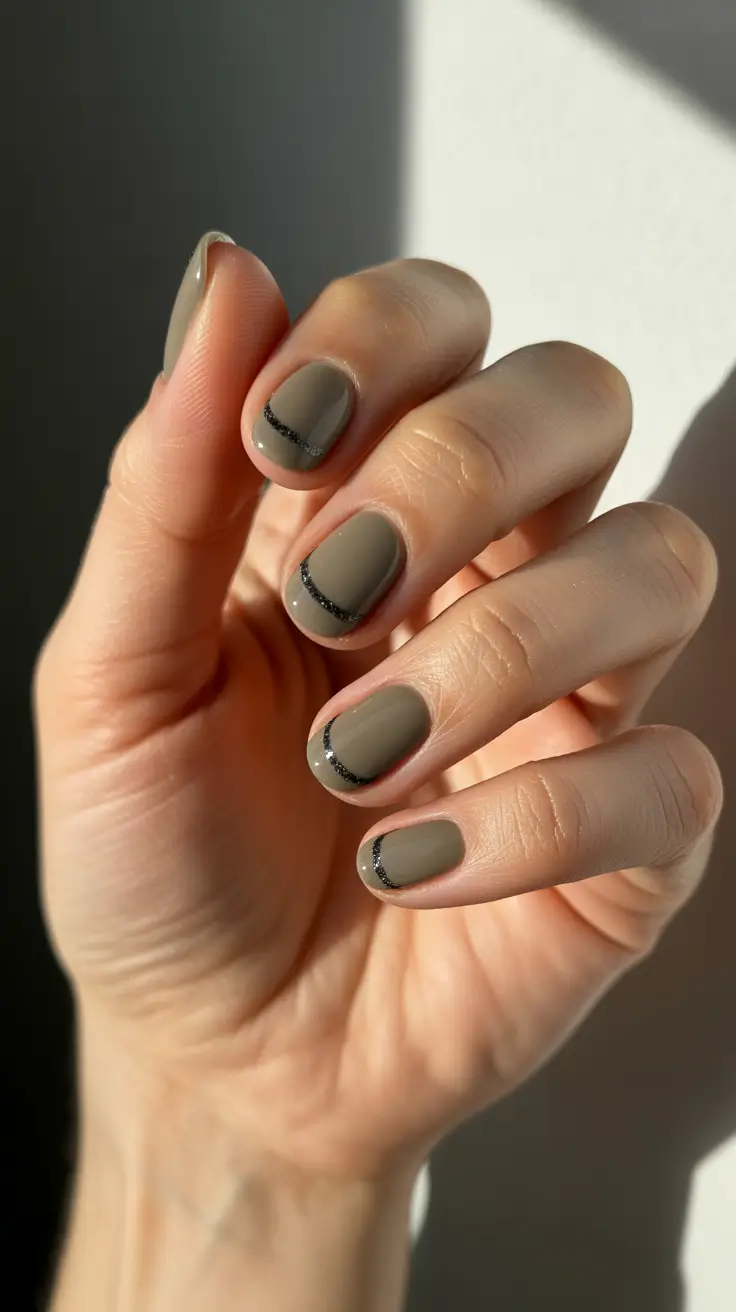 neutral winter nails Soft Taupe Lines: Minimalism with a Subtle Spark