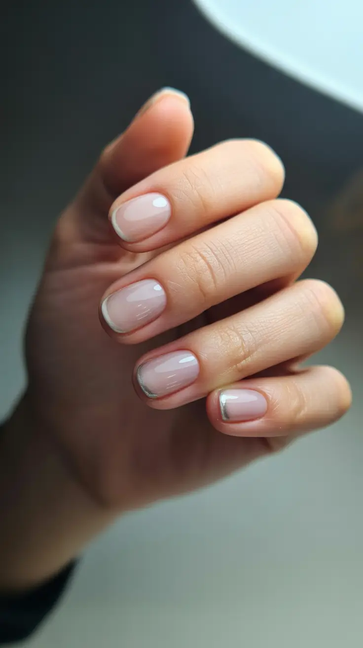 neutral winter nails Silver Frosted Tips