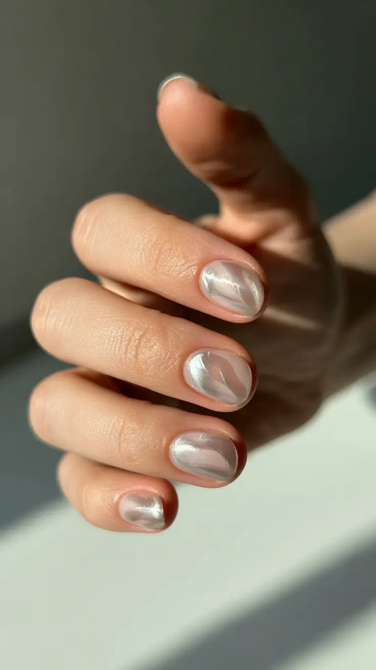 neutral winter nails Frosted Silver Waves