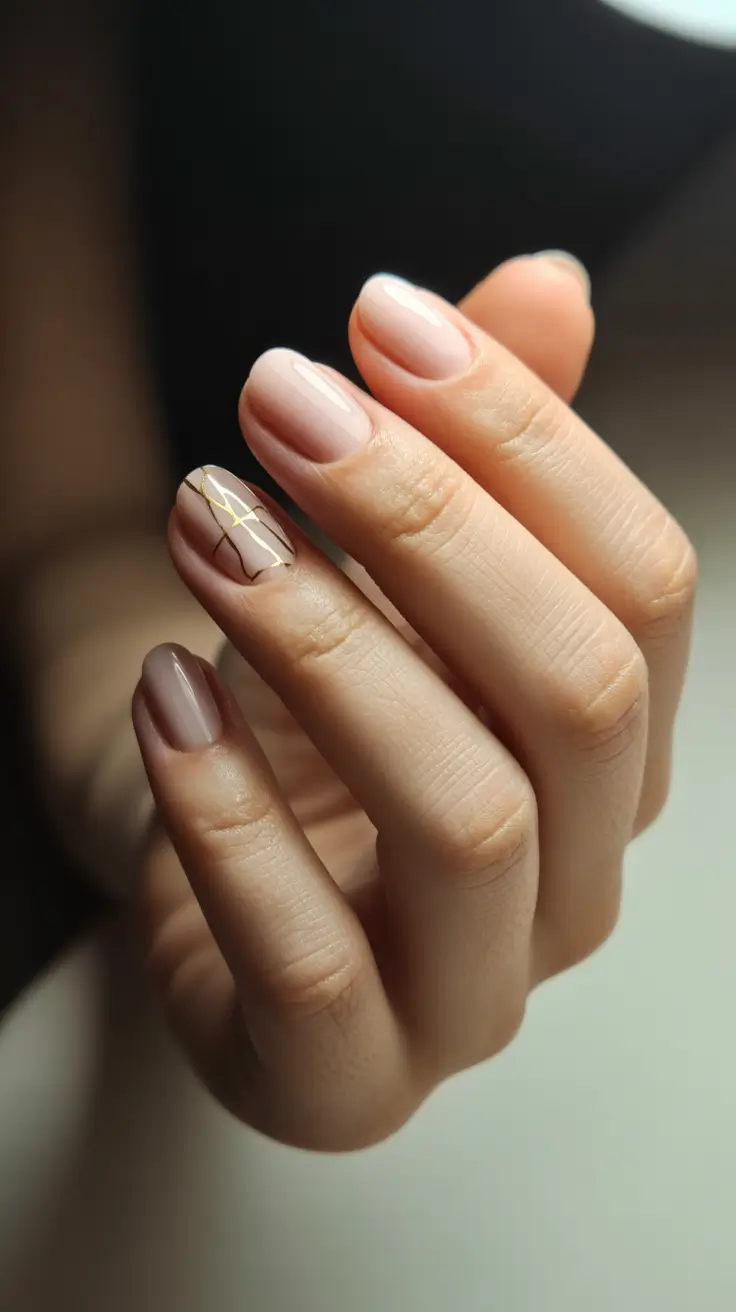 neutral winter nails Golden Lines and Nude Whispers